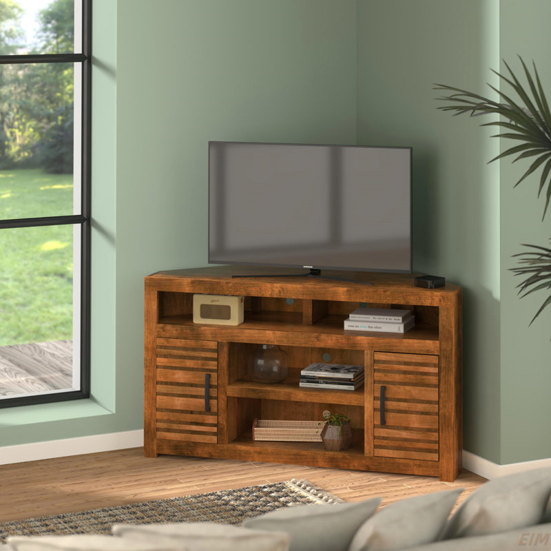 Console d'angle pour téléviseur de 52 po ou moins 52 po, sans assemblage requis, fini whisky (meuble télé)