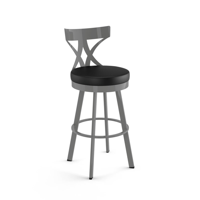 Amalija Swivel Counter & Bar Stool, Glossy Gray, Charcoal Black , Counter Stool (26" Seat Height)