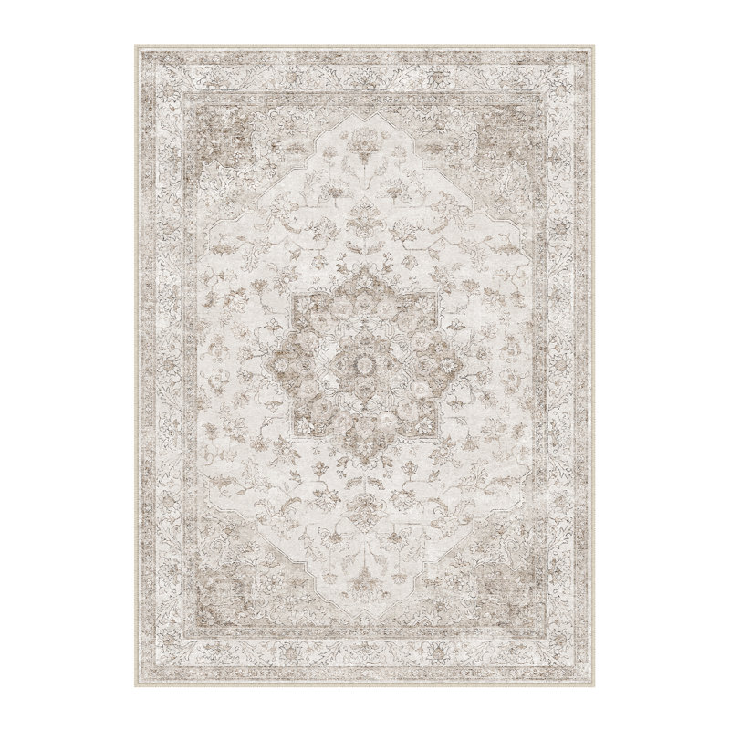 Stella Machine Washable Oriental Area Rug, Rectangle 3' x 5', Ivory