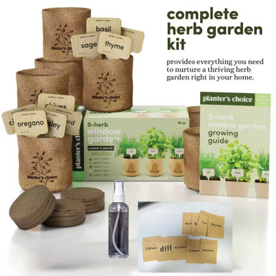 Ensemble de jardin pour fenêtre 9 herbes - Cadeaux d'anniversaire - Graines de plantes d'intérieur - Idées cadeaux uniques pour les femmes, maman, ami, elle, pendaison de crémaillère, mère - plante vivante, amants de jardinage