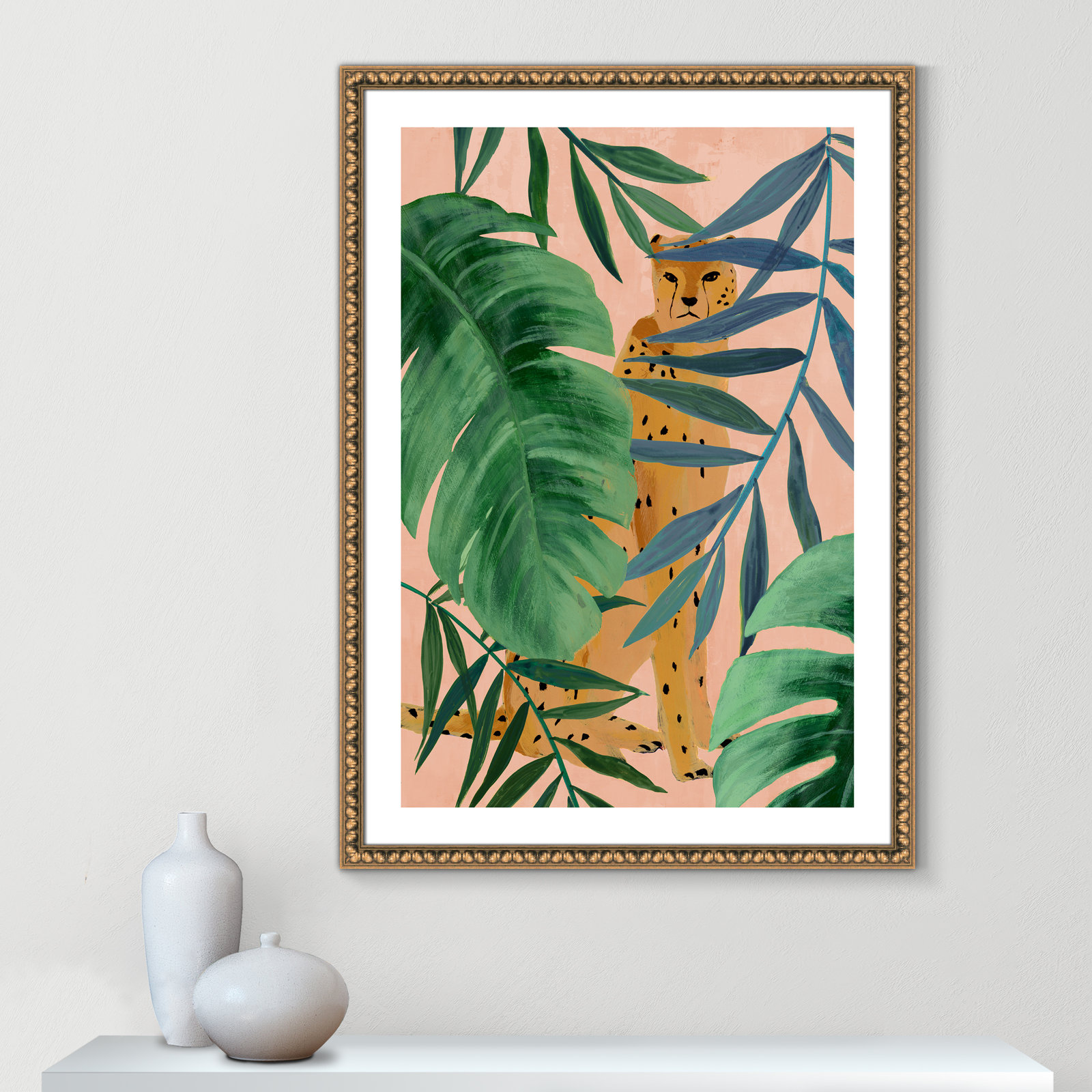 Silent Jungle - Painting Print, Gold Bead Framed Paper, 41.5" H x 29.5" W x 1.13" D