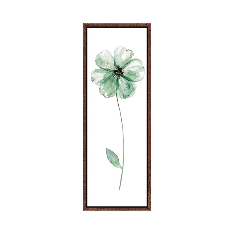 Sage Flower I by Carol Robinson - Panoramic Painting on Canvas, 30.48 cm H x 91.44 cm W, Classic Brown Wood Framed