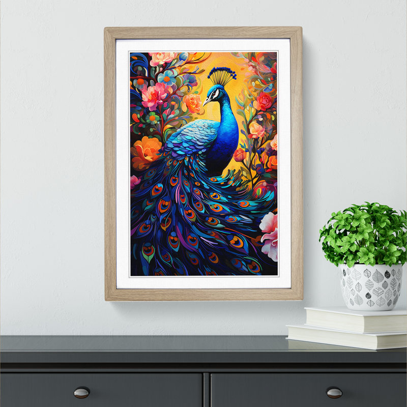 Peacock Neo-Plasticism - Framed Print, Oak Framed, 64cm H x 46cm W x 2" D