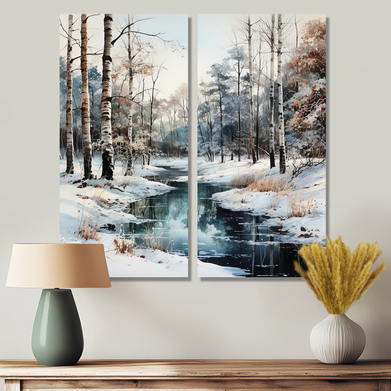 Rivière en forêt, paysage d'hiver - grande forêt, art mural 2 panneaux, 40" H x 40" W, Wrapped Canvas, Ne s’applique pas