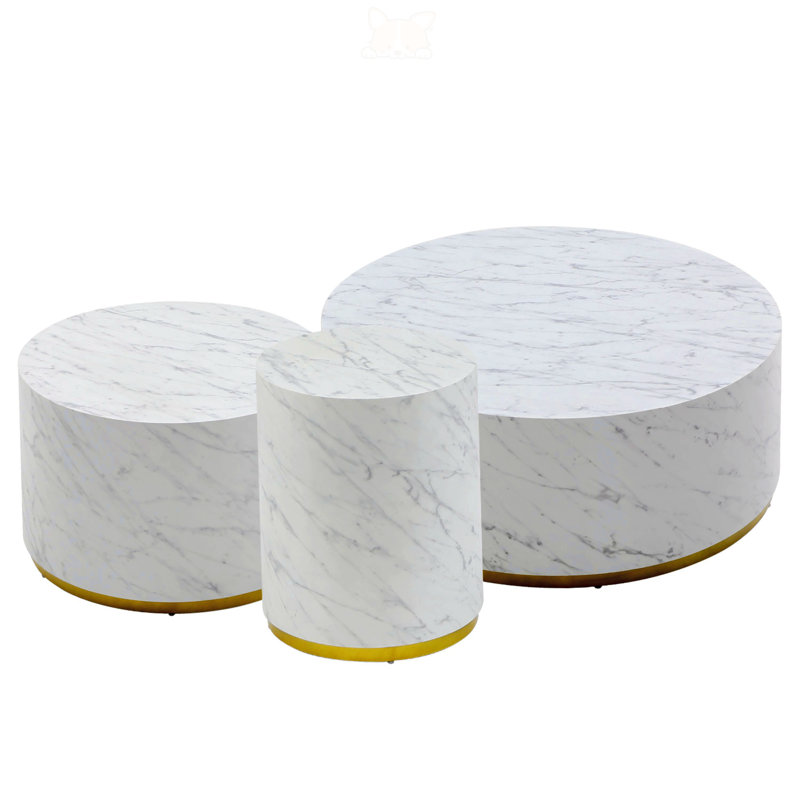 Ensemble de 3 tables basses rondes en marbre, Blanc