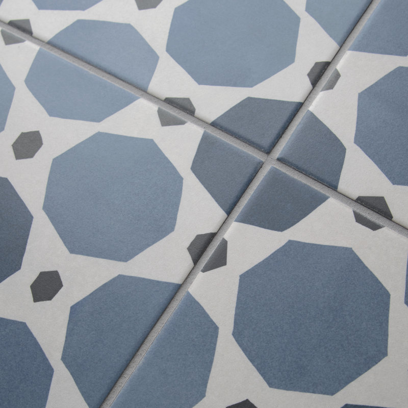 Caprice Series 8" x 8" Porcelain Patterned Wall & Floor Tile, Gray/Blue
