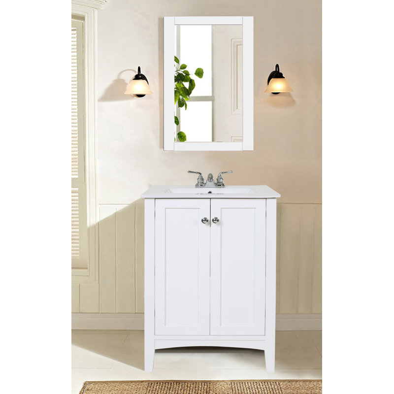 Metcalfe Solid And Engineered Wood Flat Wall Mirror, 32" x 22" , White