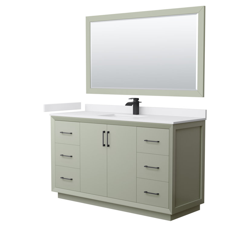 60'' Single Bathroom Vanity with Cultured Marble Top, Matte Black, Light Green, White Cultured Marble