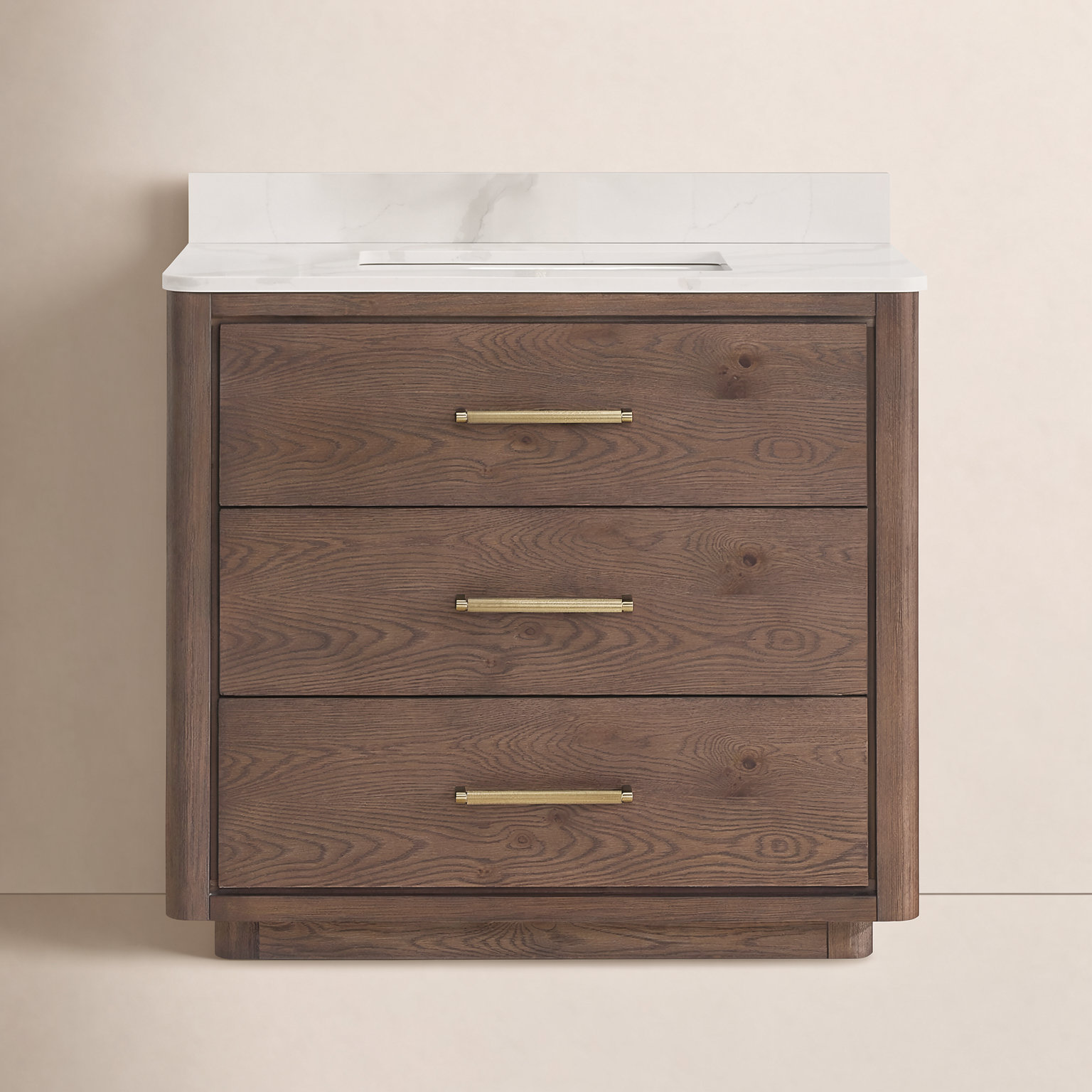 Porto 36'' Single Bathroom Vanity, Dark Brown Oak, Gold