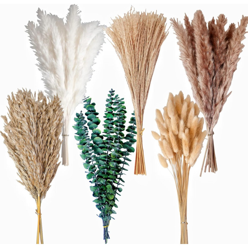 Assortiment floral Boho - 110 tiges, y compris la pampa, la queue de lapin, l'herbe de roseau et l'eucalyptus