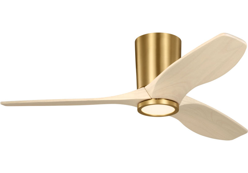Seyra Smart Hugger LED Ceiling Fan, Washed White Oak, 44" Wide, Burnished Brass