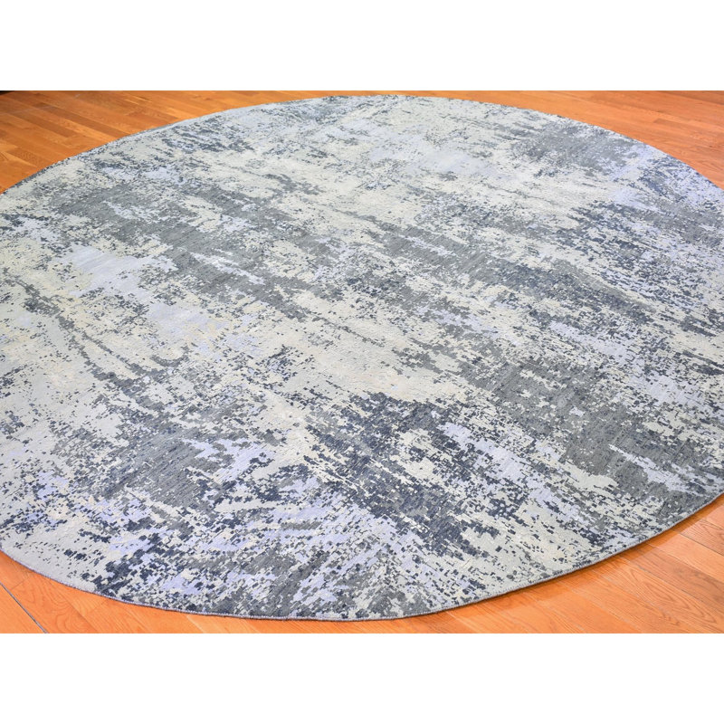 Tapis oriental noué à la main gris anthracite en laine et soie à motif abstrait 12 pi 1 po x 12 pi 1 po 1B1FD6ABB1E041A1AD12A2D4A4CA6C82