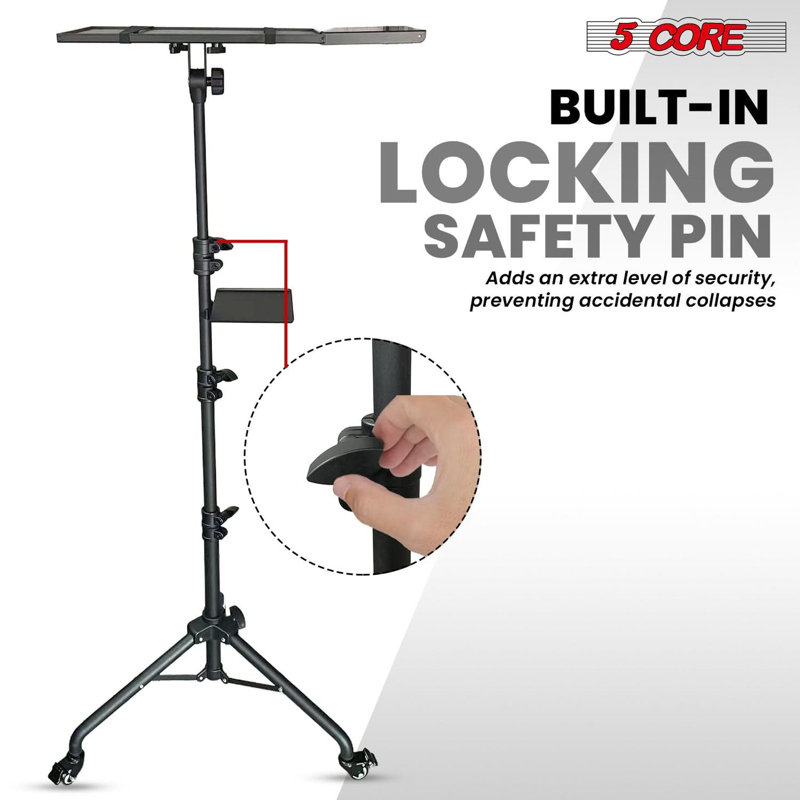 Support de projecteur 29,5 à 71 pouces trépied réglable 2 tablettes pour chariot portable avec support pour téléphone, Noir