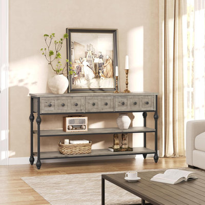 52 Inch Entryway Table, Narrow Long Console Table with Storage, 3 Tier Wood Sofa Table for Living Room,Hallway Table for Entry, Living Room