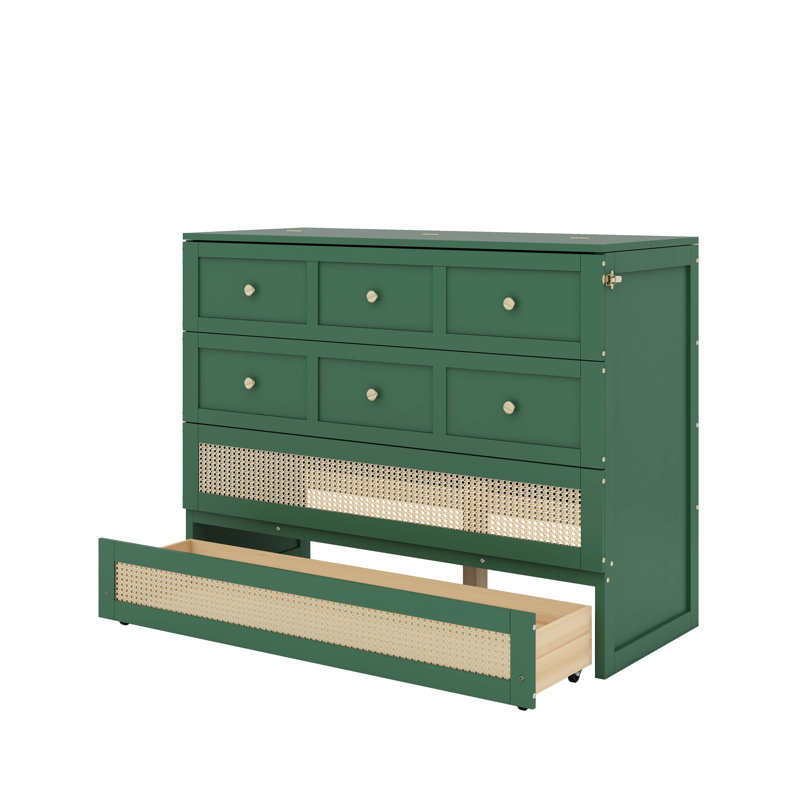 Lit escamotable double avec tiroirs, Vert