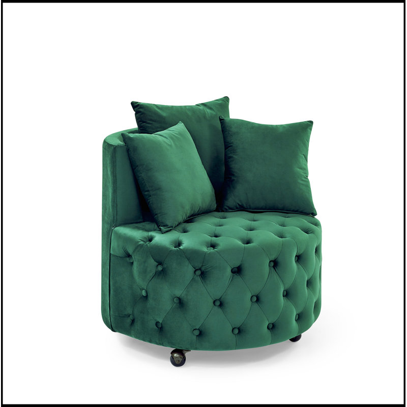 Luxueux fauteuil pivotant en velours pour la maison avec confort capitonné et roues mobiles, Vert