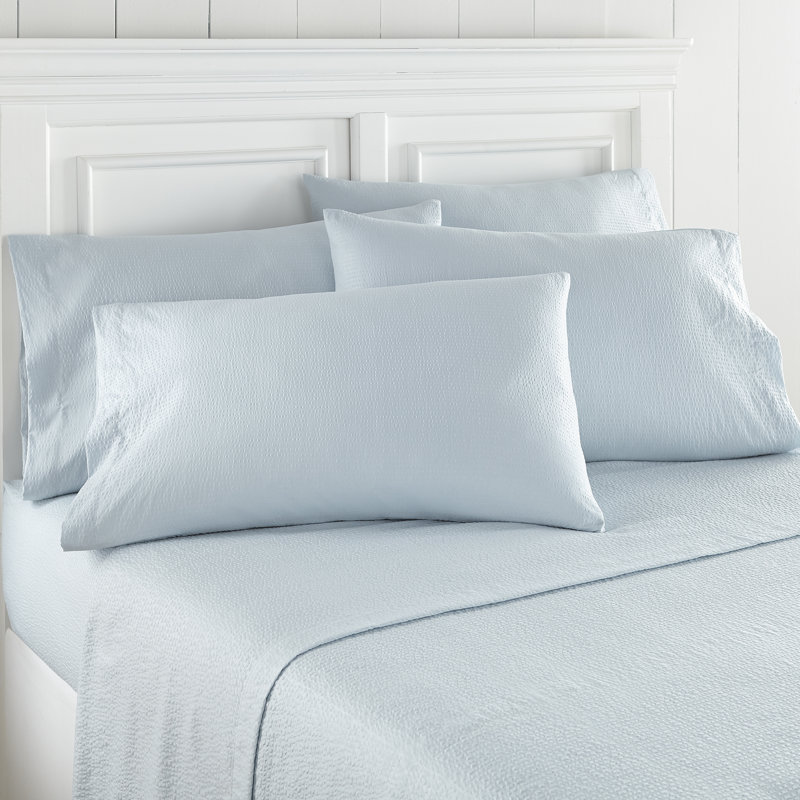 Seersucker Sheet Set, Full + 4 Pillowcases, Powder Blue