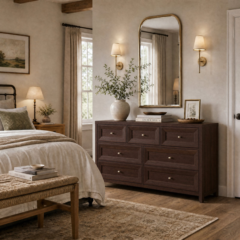 Acero 7 Drawers Dresser, Mahogany Brown