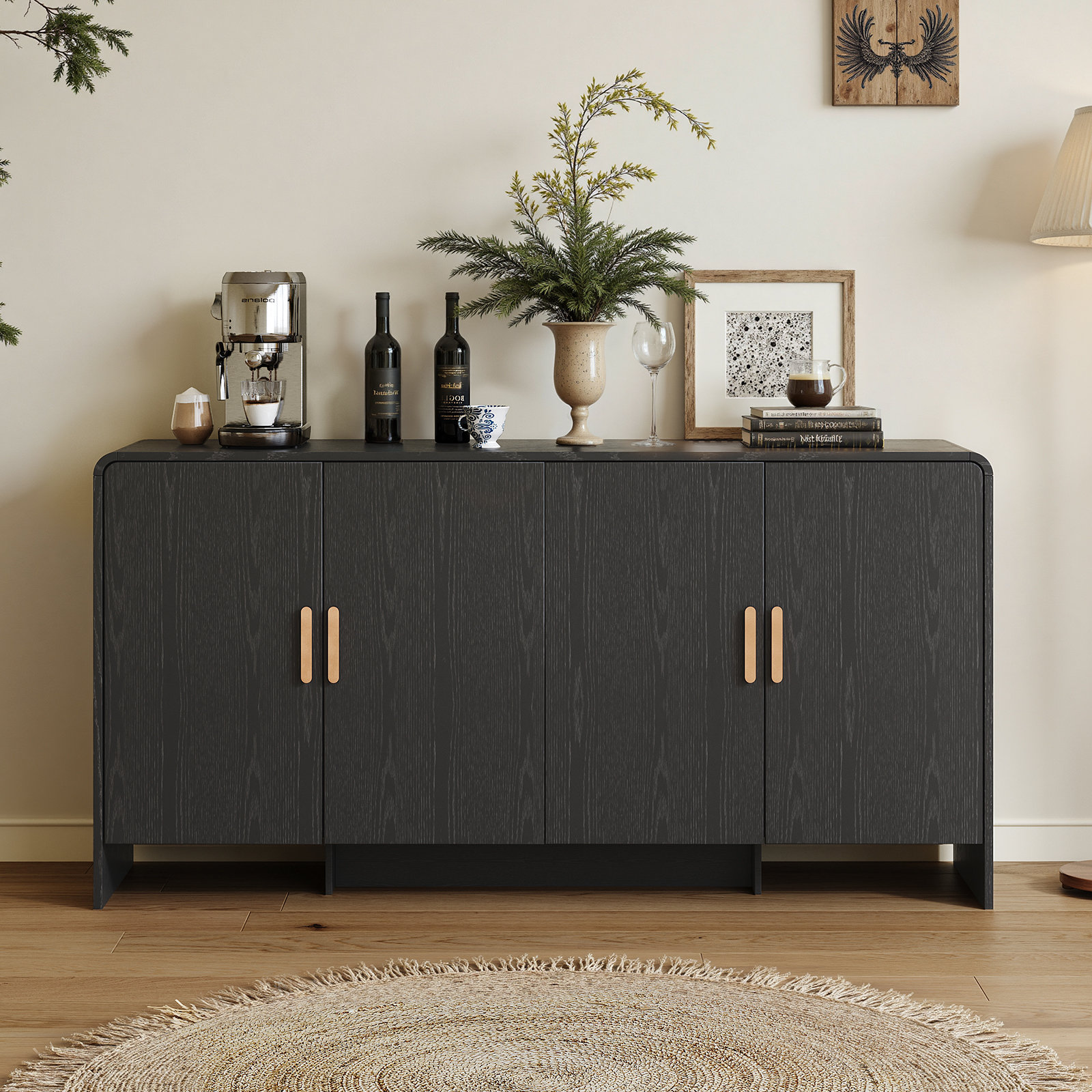 60” Sideboard Curved Cabinet With 4 Doors