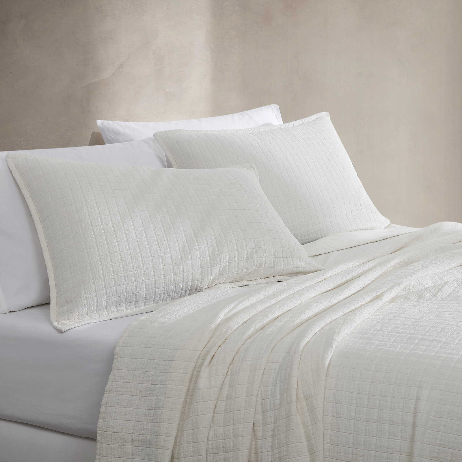 Garment Washed Cotton Shams, King, Off White