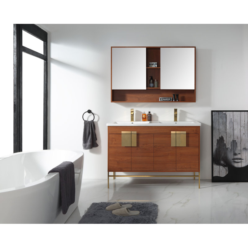 Ensemble de meuble-lavabo double 48 po Tortola, Noyer épicé, Laiton satiné