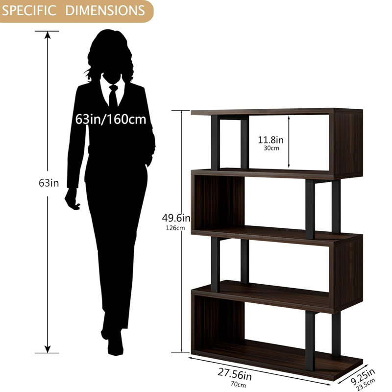 S Shaped industrial bookshelf Storage, Black