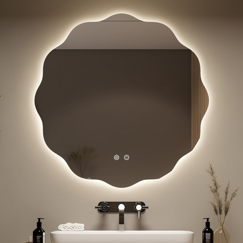 Miroir à DEL rond pour salle de bain avec lumière - antibuée et éclairage de couleur réglable, H 32 po x l 32 po x P 1 po