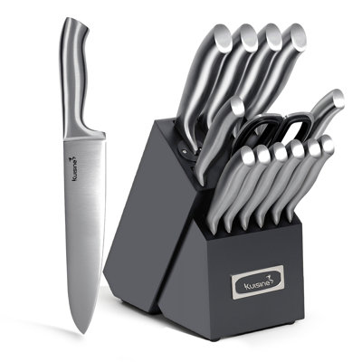 Kuisine 15-Piece Stainless Steel Knife Set With Built-In Sharpener Block,Hollow Handle Knife Block Set,Professional Chef Knife,Kitchen Knives & Scissors