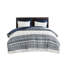 Ensemble de housse de couette en coton 3 pièces pour très grand / très grand lit, capitonnage en chenille, revers bleu marine uni, literie à attaches de coin avec motif, fermeture à boutons-119384780-119384783