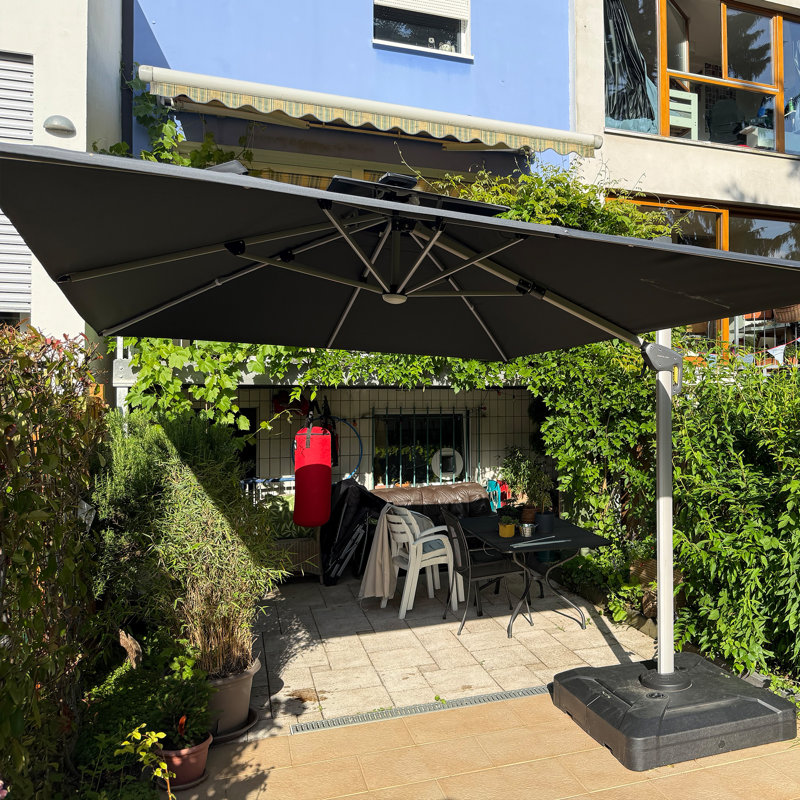 Parasol rectangulaire en porte-à-faux avec mât et base 12 pi x 9 pi Cheverly, gris, Gris