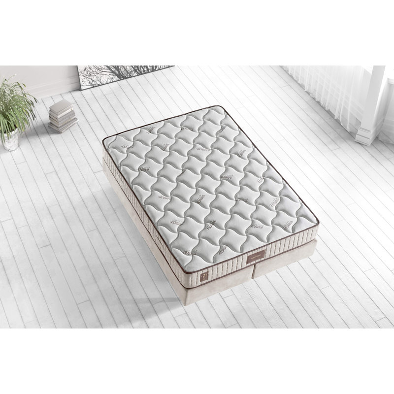 Matelas en tissu de bambou tricoté spécial de la série Comfort, matelas en mousse de bambou hypersoft, 55,1 po x 74,8 po x 9,8 po | Fermeté moyenne, système multi-ressorts Niron spécial | Design élégant blanc, beige, brun pour un confort hôtelier