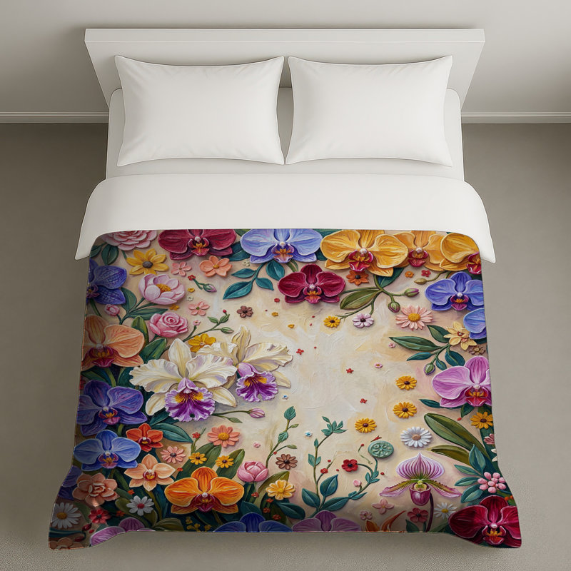 Housses de couette colorées avec arrangement d'orchidées, Twin