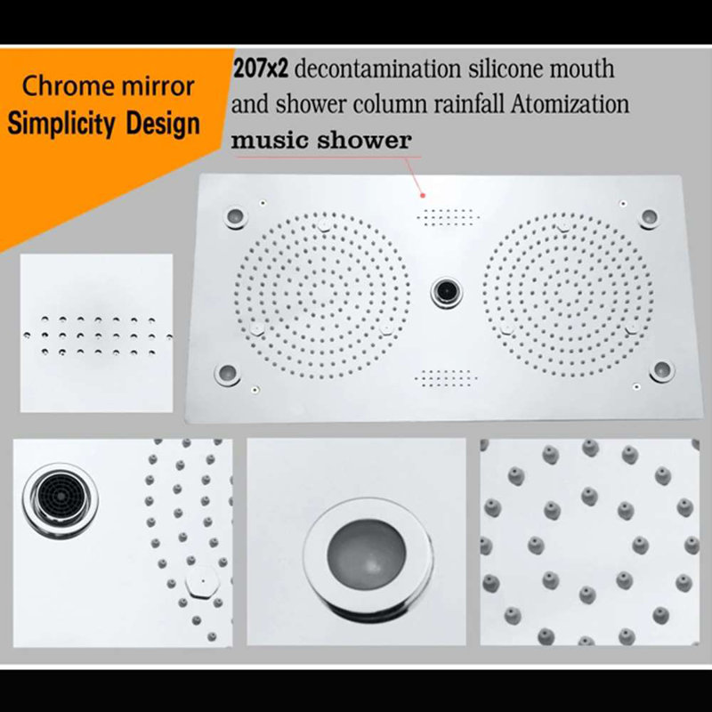 Système de douche thermostatique encastré au plafond Novara, Nickel brossé, Bouton