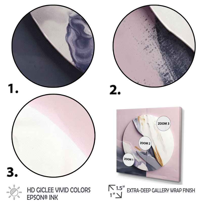 «Rose and White Marble Medley II», art abstrait sur toile marbrée, H 36 po x l 36 po x P 1,5 po, Cadre flottant noir