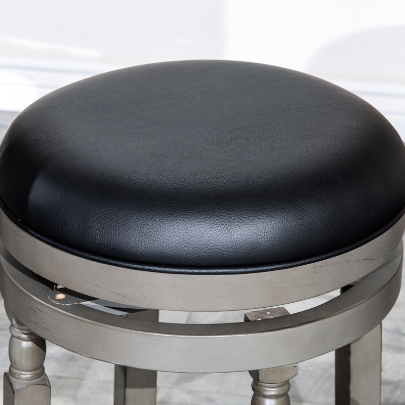 Tabouret de bar gris vieilli 30 po, siège en cuir noir, siège pivotant à 360 ° de 17 po de diamètre, repose-pieds de 12 po, tabouret en bois franc gris, chaise pivotante, stable
