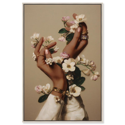 Blooming Flowers Dreamer Canvas Print Gold Floral Art by Art Remedy, Silver Frame, 10 x 15