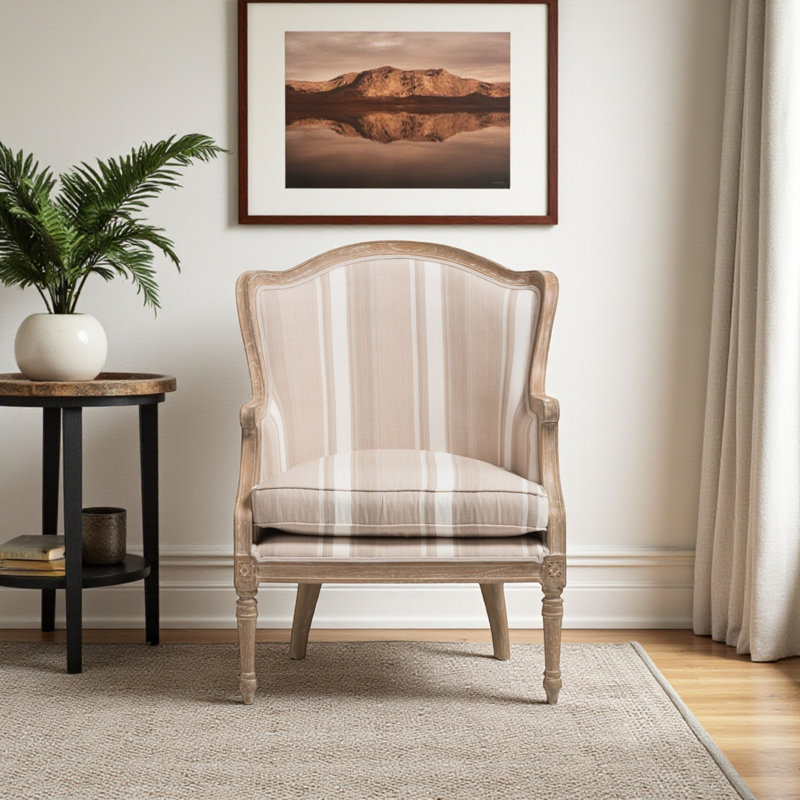 Fauteuil de 27,75 po Atanasio, Marron clair, Mélange de coton gris clair