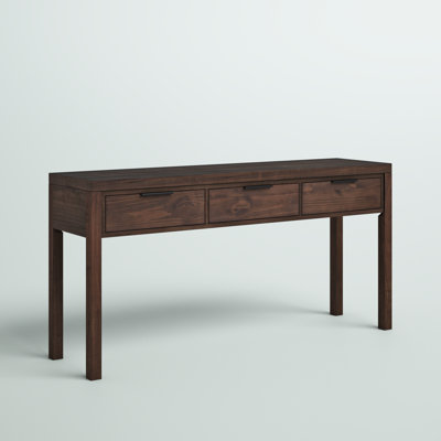 Hollander 60"W Solid Wood Wide Contemporary Entryway Console Table in Warm Walnut Brown with 3 Drawers