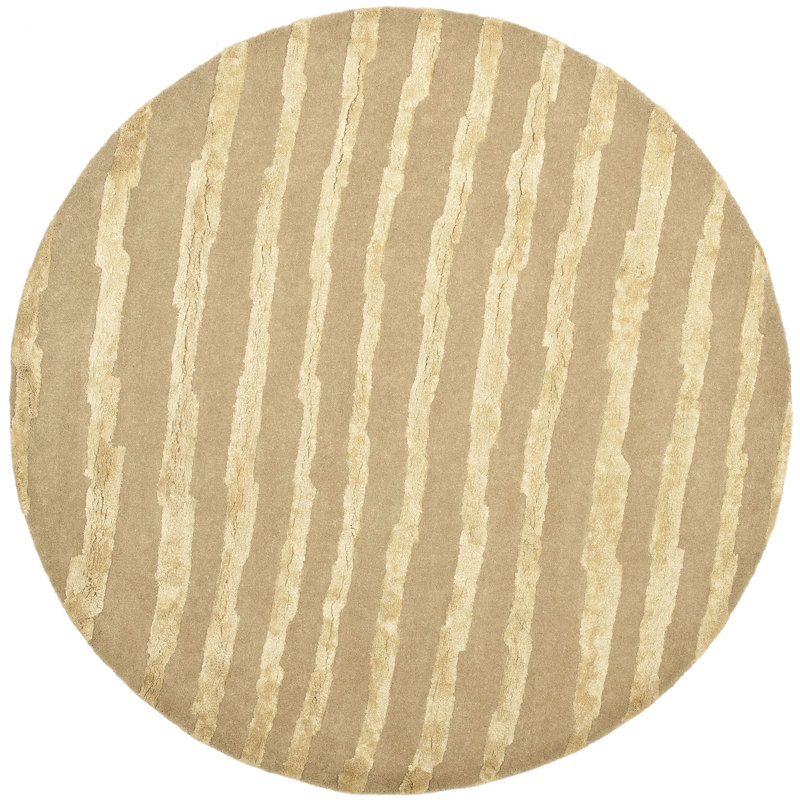 Nukri Hand Tufted Wool/Cotton/Viscose Striped Rug in Beige, Round 6'