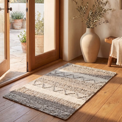 Tapis rayé en laine et coton tissé à la main Jacques 