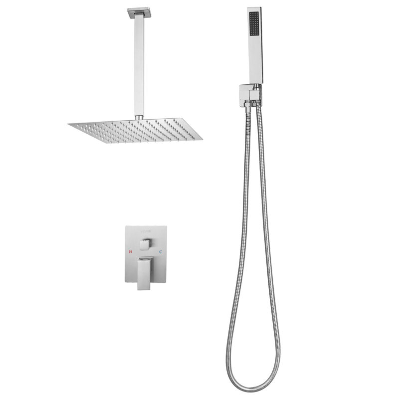Ensemble de robinet de douche 12 po, pomme de douche carrée et nickel brossé à la main, Nickel brossé