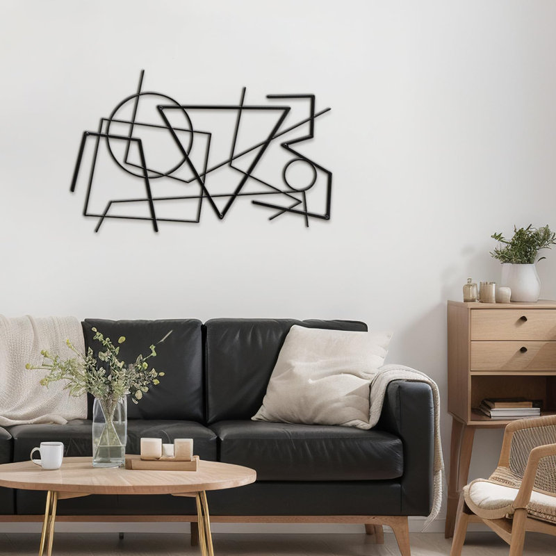 Grande décoration murale linéaire en métal minimaliste moderne à suspendre Picasso, H 18 po x l 36 po x P 0,05 po, Noir