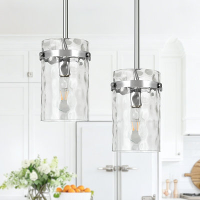 (Ensemble de 2) Luminaire suspendu industriel en verre 1 lumière 5,1 "pour îlot de cuisine, au-dessus de l'évier