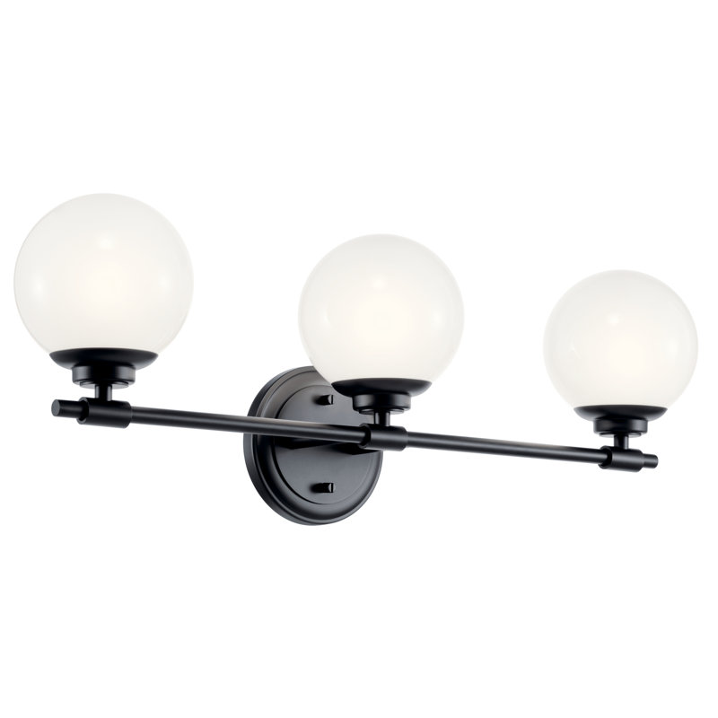 Thorman Black 3-Light Vanity Light with Opal Glass Globe Shades, Black