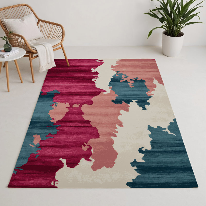 Tapis intérieur et extérieur rouge Watercolor, Rectangle 5 pi x 7 pi