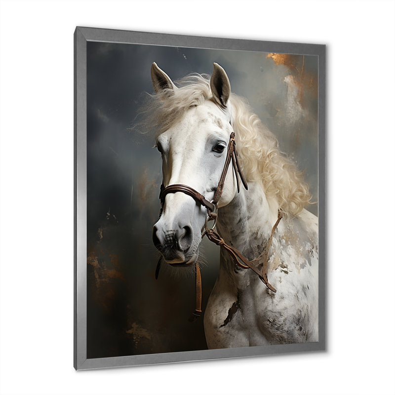 Kenneisha White Horse, H 40 po x l 30 po x P 1,5 po, Cadre photo argenté