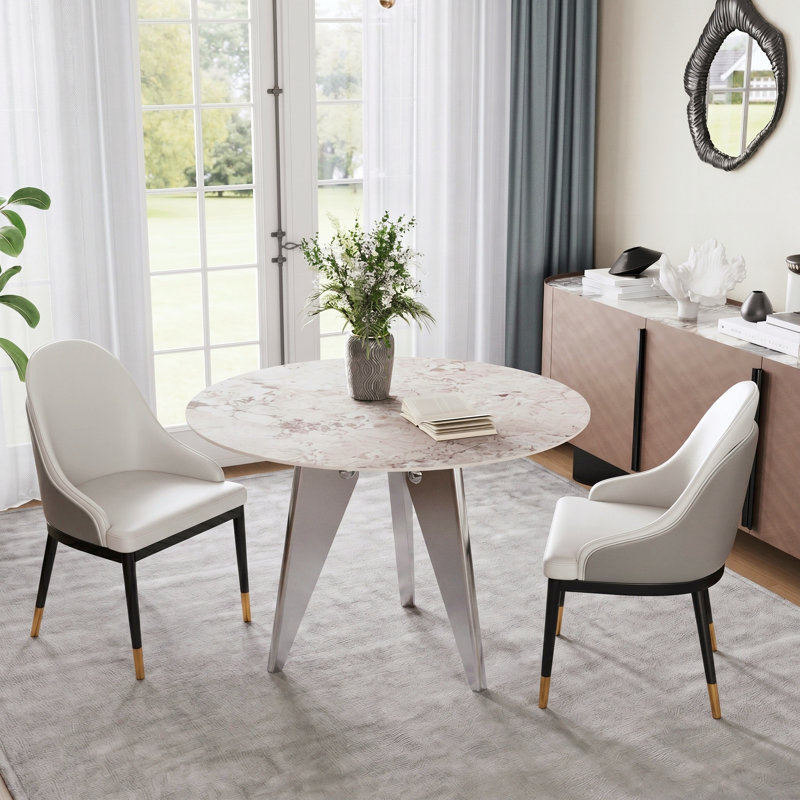 Metal Base Dining Table, 29.5"H X 43.3"W X 43.3"W, Matte Cream