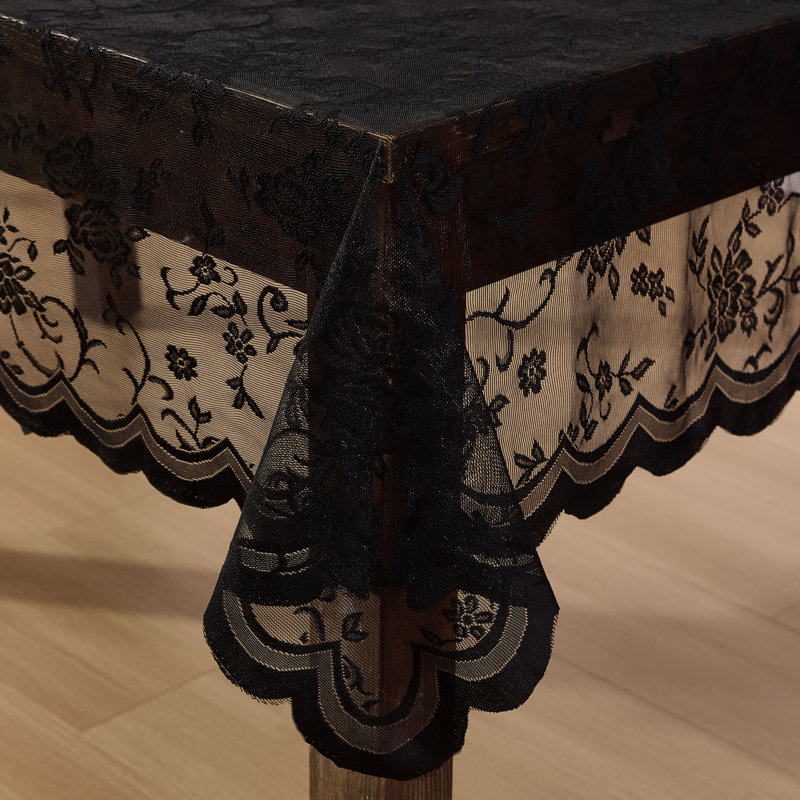 Winston Porter Marlow Floral Lace Fabric Tablecloth, Lace Fabric Table Cloth for Rectangle Tables, Wrinkle Resistant Tablecloth, Patterned Scalloped Tablecloth (60 W x 104 L)