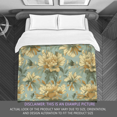 Édredon floral en microfibre doré / turquoise