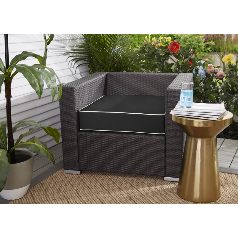 Livia Sunbrella Outdoor 3'' Dining Chair Cushion, Canvas Black Sunbrella® Canvas, 22.5'' W x 22.5'' D